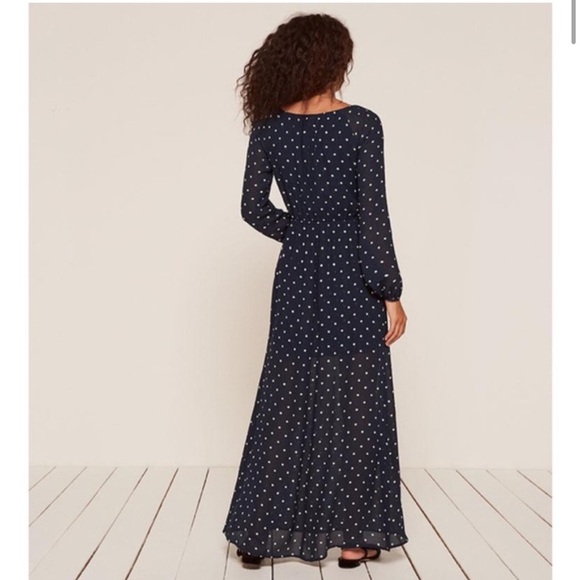 Reformation / NWT Augusta Maxi Dress Blue Punto navy blue polka dot M - Picture 2 of 4